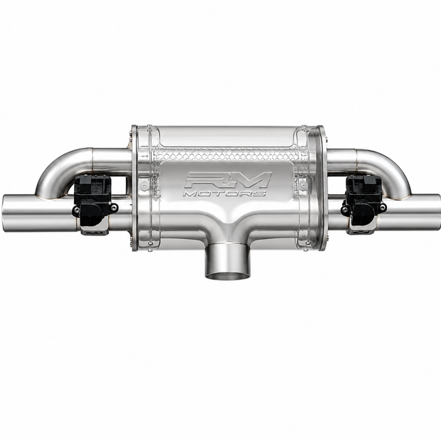 Silencioso Deportivo Transversal Universal con Válvula Eléctrica | Acero Inoxidable | Salida Doble 2x50 mm(63) 2x63,5(76)